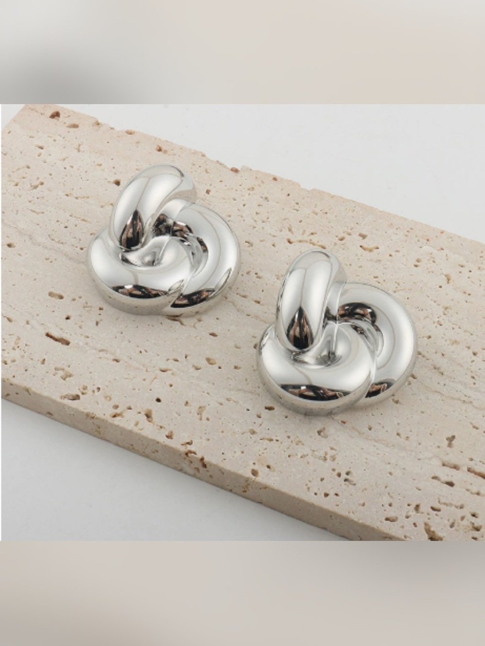 Polished Silver Knot Stud Earrings - Women's Jewelry